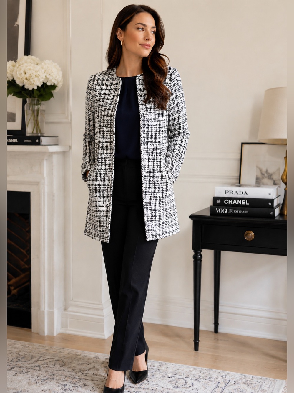 Karl Lagerfeld Paris Boucle Tweed Topper Jacket XS Quiet Luxury EUC